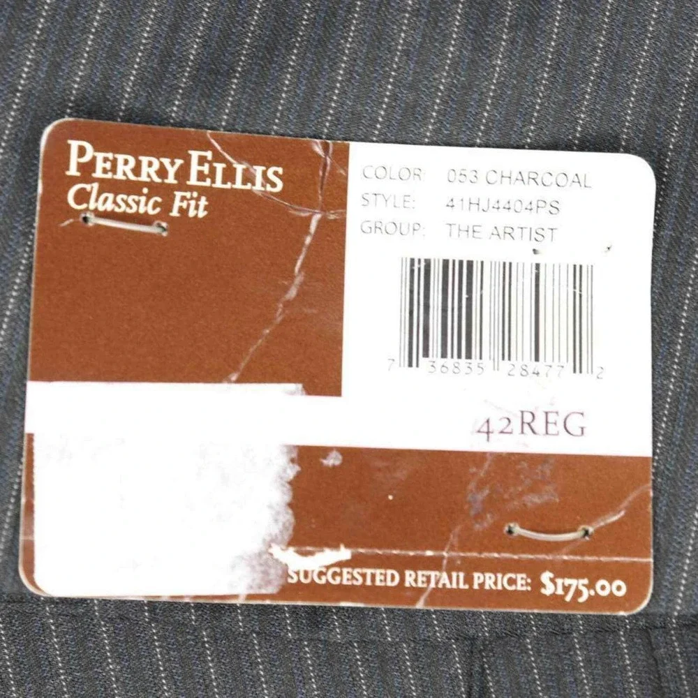 Perry Ellis Pinstripe Blazer Classic Fit Charcoal Gray Business Casual 42R